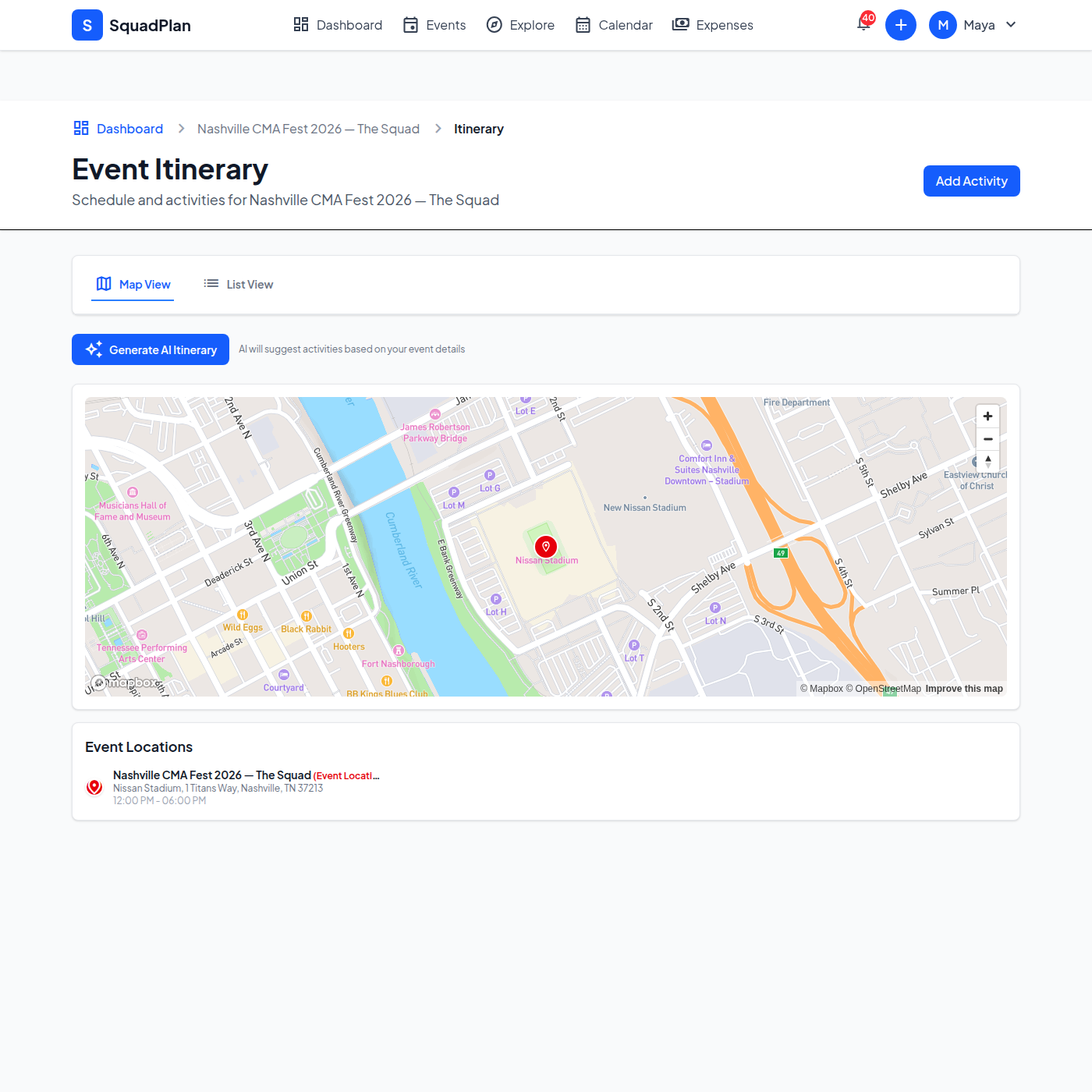 CMA Fest four-day itinerary in SquadPlan