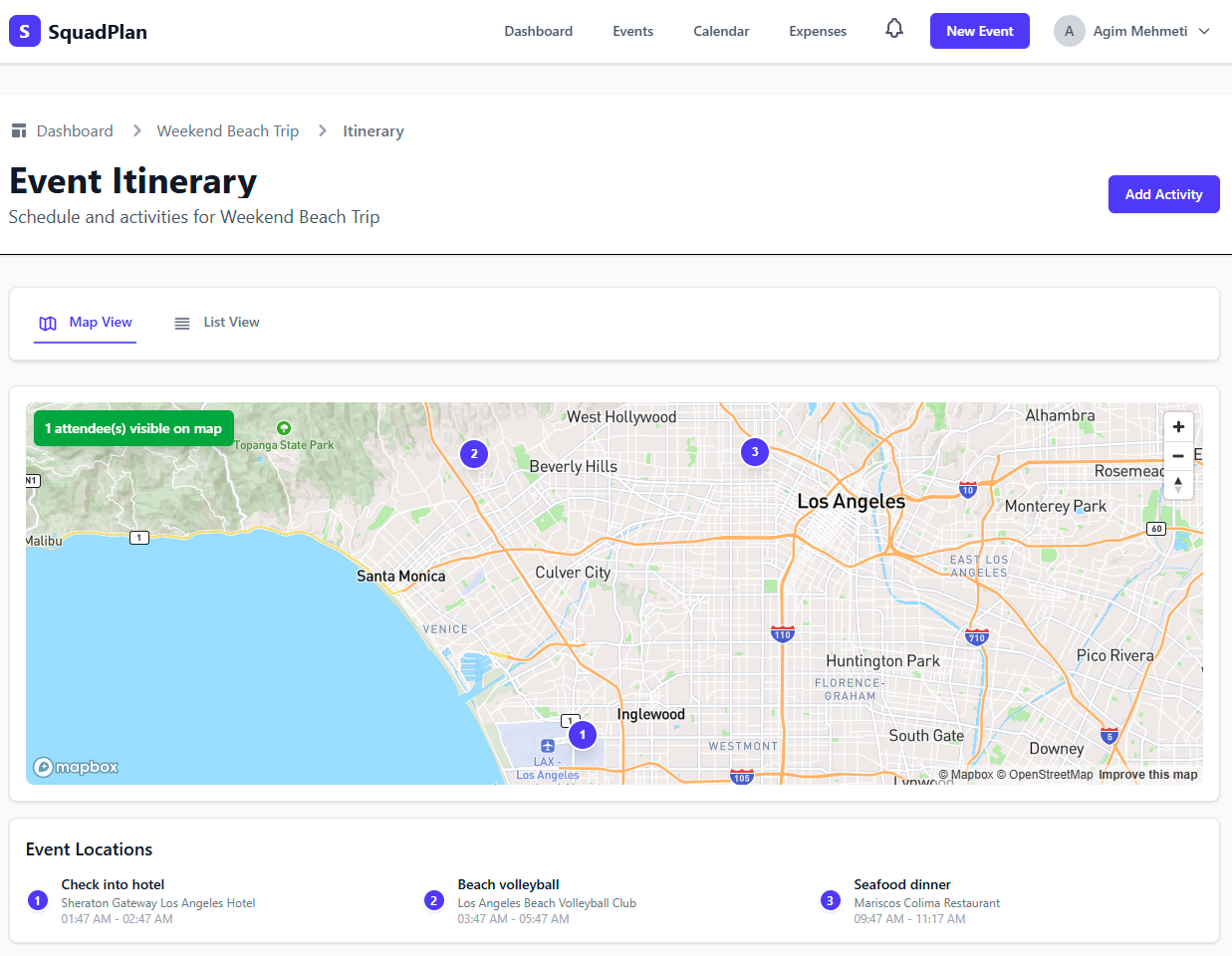 Map view with attendee